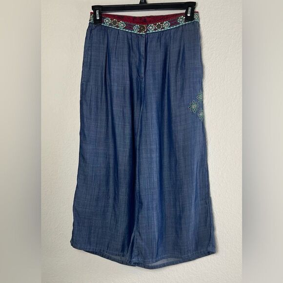 Desigual Embroidery/Sequences Wide Leg Cropped Pants - Picture 1 of 13